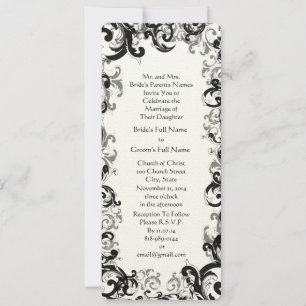 Convites Casamento tema damasco Floral de Vintage Preto e B