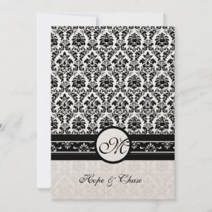 Convites Casamento tema damasco Floral de Vintage Preto e B