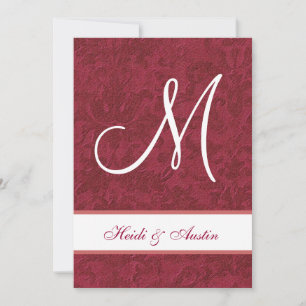 Convites Casamento tema damasco G208, vermelho e branco, de