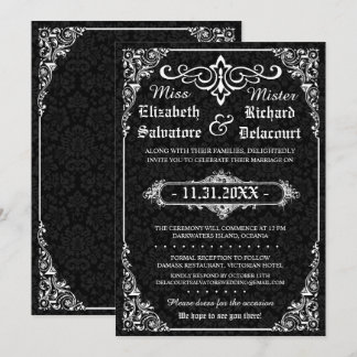 Convites Casamento tema damasco Gótico Negro Vitoriano Conv