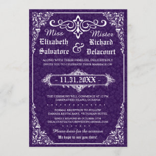 Convites Casamento tema damasco Gótico Roxo Vitoriano Convi