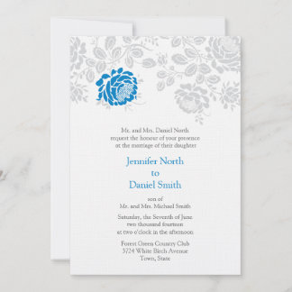 Convites Casamento tema damasco Invoca Azul E Cinza