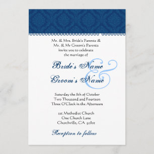 Convites Casamento tema damasco Marinho azul e branco