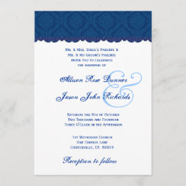 Convites Casamento tema damasco Marinho azul e branco V001