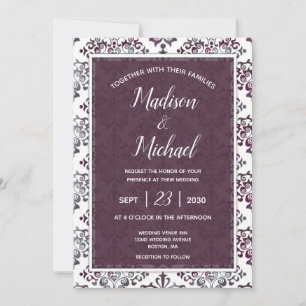 Convites Casamento tema damasco Plum Silver Sage