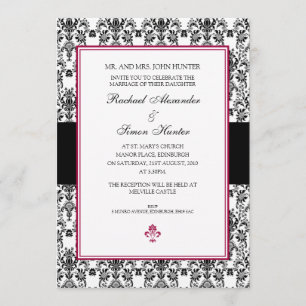 Convites Casamento tema damasco preto & branco Invitiation