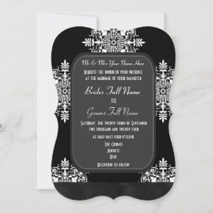 Convites Casamento tema damasco preto e branco