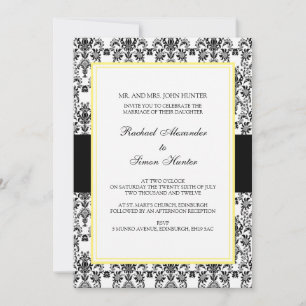 Convites Casamento tema damasco Preto e Branco - Amarelo 2