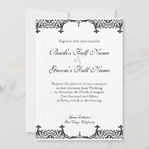 Convites Casamento tema damasco Preto e Branco Fleur de Lis