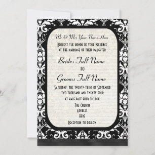 Convites Casamento tema damasco preto e branco formal tradi
