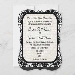 Convites Casamento tema damasco preto e branco formal tradi