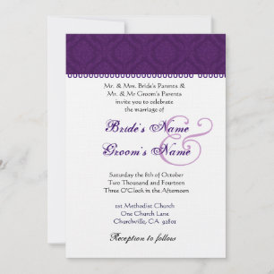 Convites Casamento tema damasco Púrpura e Branco