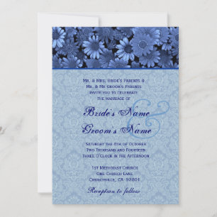 Convites Casamento tema damasco Real Azul Daisy