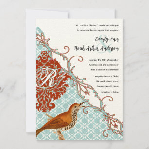 Convites Casamento tema damasco Red Endive de Aves Vintage