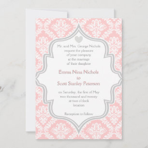 Convites casamento tema damasco rosa, branco, cinza