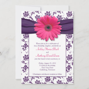 Convites Casamento tema damasco Rosa Gerber Daisy Purple Co