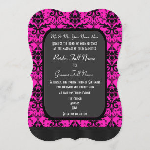 Convites casamento tema damasco rosa quente e preto
