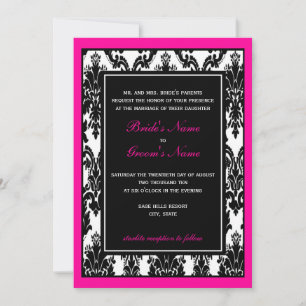Convites Casamento tema damasco rosa quente e preto