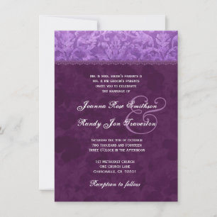Convites Casamento tema damasco roxo Ver 003B