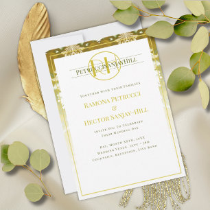 Convites Casamento tema damasco Verde Dourado Retroativo