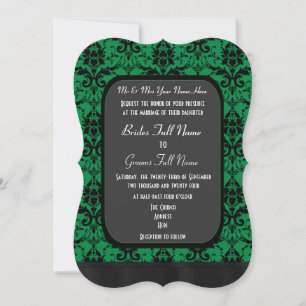Convites Casamento tema damasco verde e preto