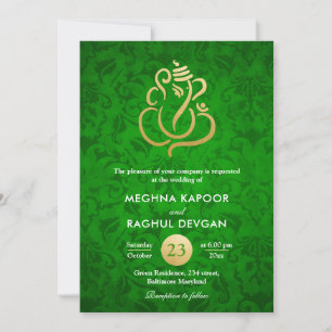 Convites Casamento tema damasco Verde Ganesha/Indian Faux G