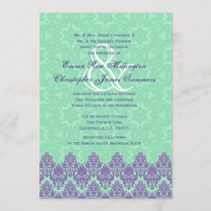 Convites Casamento tema damasco verde V12 roxo e da hortel