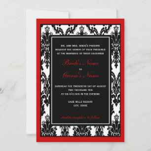 Convites Casamento tema damasco Vermelho e Preto