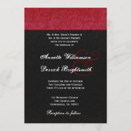 Convites Casamento tema damasco vermelho e preto B734