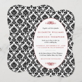 Convites Casamento tema damasco vermelho, preto e branco