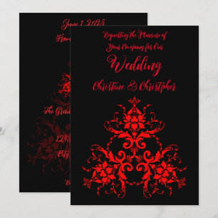 Convites Casamento tema damasco Vermelho Romântico, Elegant