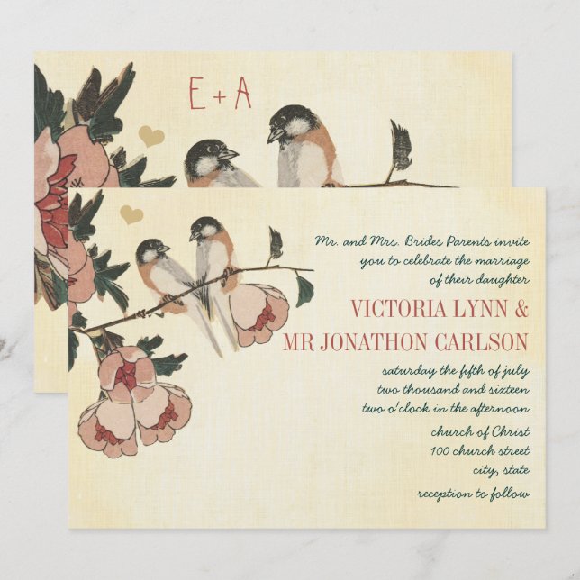 Convites Casamento tema damasco Vintage Cherry Blossom Chic (Frente/Verso)