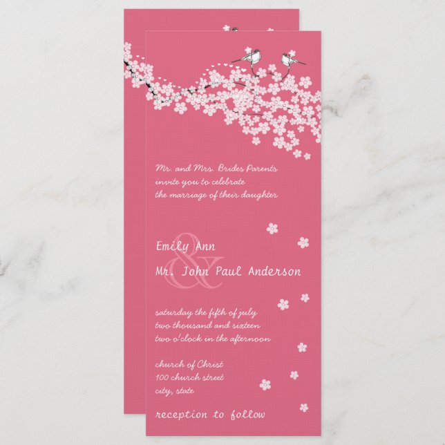 Convites Casamento tema damasco Vintage Cherry Blossom Chic (Frente/Verso)