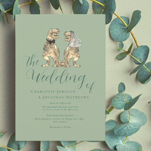 Convites Casamento Tema Dinossauro Verde Salvia