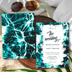 Convites Casamento Tema Oceano Azul Aqua Verão Retro