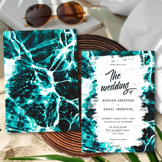 Convites Casamento Tema Oceano Azul Aqua Verão Retro (Criador carregado)