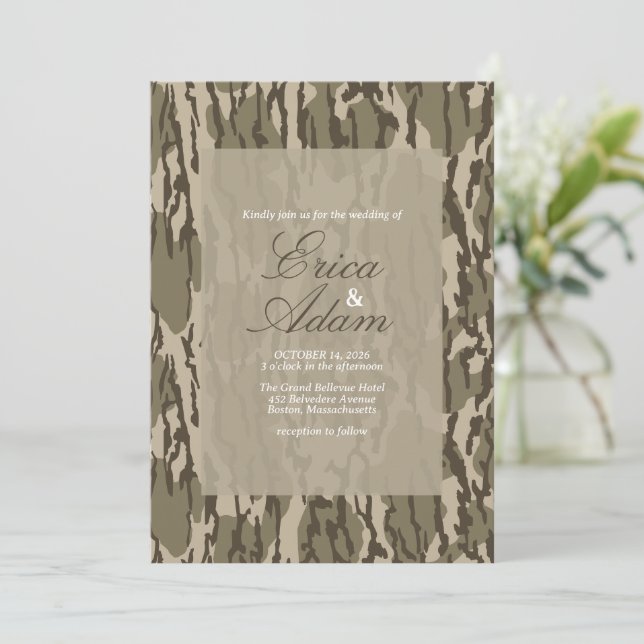 Convites Casamento Temático de Caça Camuflado Bottom Lands (Em pé/Frente)