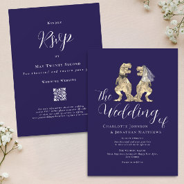 Convites Casamento Temático de Dinossauro Azul Marinho Bran