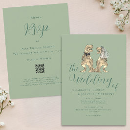 Convites Casamento Temático de Dinossauro Código QR Verde S