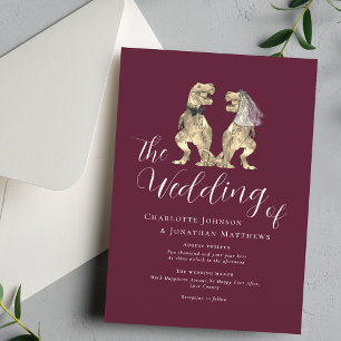 Convites Casamento Temático de Dinossauros Borgonha Creme M