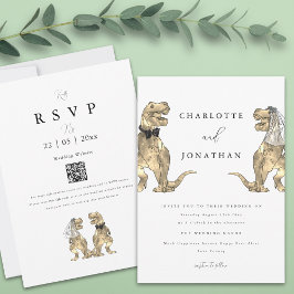 Convites Casamento Temático de Dinossauros código QR