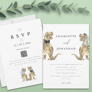 Convites Casamento Temático de Dinossauros código QR