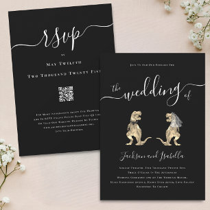 Convites Casamento Temático de Dinossauros Código QR Preto 