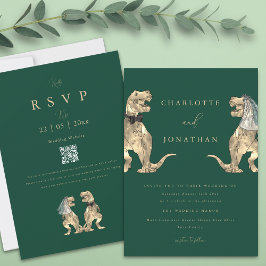 Convites Casamento Temático de Dinossauros código QR Verde
