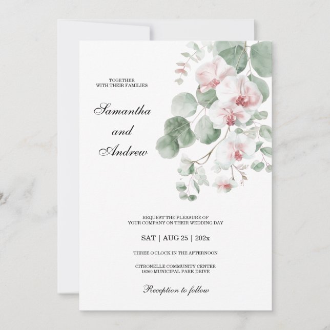 Convites Casamento Temático de Orquídea Boho Rosa (Frente)