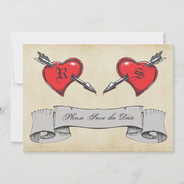 Convites Casamento Temático de Tatuagem Vintage Salve a Dat (Frente)