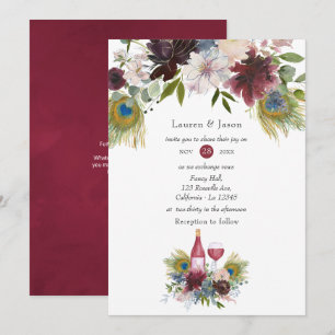Convites Casamento Temático de Vinho com Pavão em Borgonha 