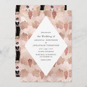 Convites Casamento temático do Vinho Francês rosa Dourado e