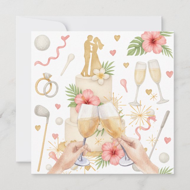 Convites Casamento temático Golf Havaiano para golfista (Frente)