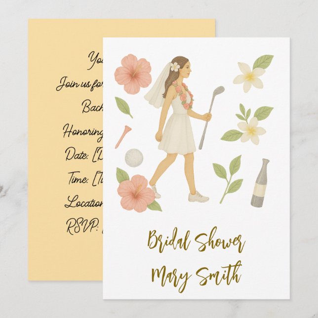 Convites Casamento temático Golf Havaiano para golfista Lov (Frente/Verso)